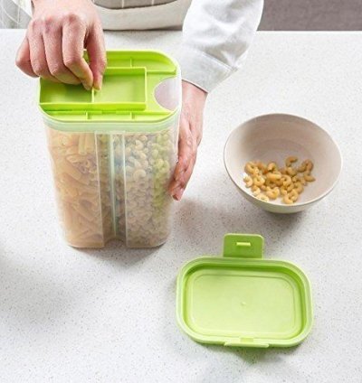 Plastic 2-Section Airtight Transparent Food Grain Cereal Storage Container – 2 Ltr