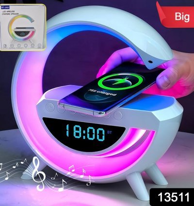 G Lamp Speaker – 3-in-1 Bluetooth Speaker with Fast Wireless Charging, RGB Light, and Sunrise Alarm Clock for Bedroom & Bedside Table (1 Pc)
