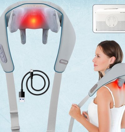 Neck & Shoulder Massagers with Heat – Electric Rechargeable Deep Tissue Kneading Shiatsu Massage Machine for Men & Women (1 Pc)