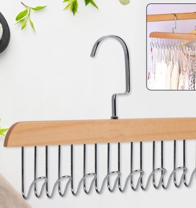 Space Saving 8 Hooks Wooden Hangers – Durable & Versatile Hanger for Coats, Jackets, Dresses, Pants & Accessories (1 Pc)