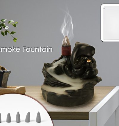 Smoke Fountain Ganesha Idol – Backflow Incense Holder with 8 Incense Cones for Home Decor, Diwali Gifts & Car Dashboard (1 Pc)
